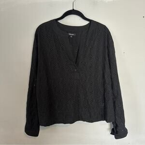 Madewell Long-Sleeve Popover Blouse Eyelet Black Large
